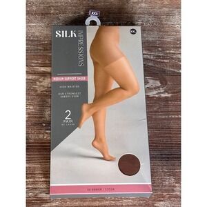 Silk Impressions Medium Support Sheer‎ High Waisted Tights Cocoa XXL 2 Pair
